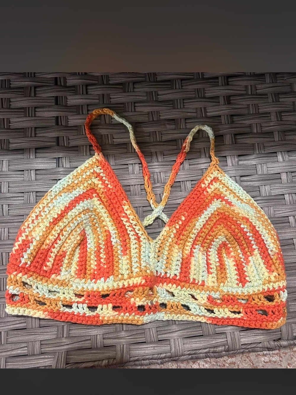 Handmade Crochet Bralette in Orange, Yellow & Cream